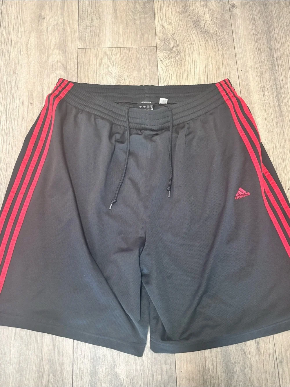 adidas Men's Black Athletic Shorts with Red Stripes